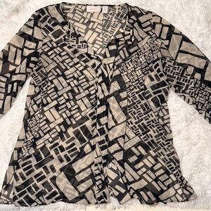 Chico's Black and Cream/white Geometric Button Down Shirt